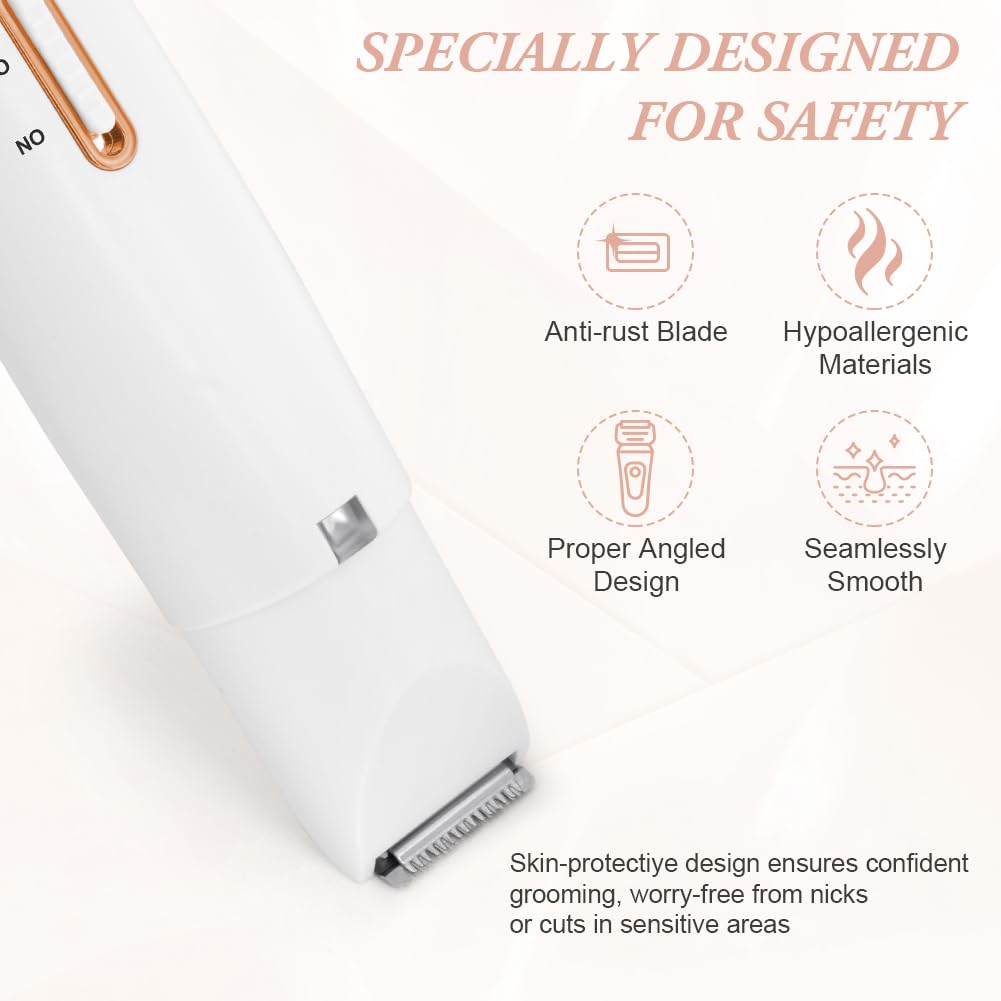 AOOWU Afeitadora Mujer, 4 en 1 Rasuradora Mujer Zona Intima, Recargable Kit Afeitadora Electrica, Portátil Afeitadora Electrica Mujer para Cuerpo, Zona del Bikini, Vello Facial, Nariz y Cejas, Blanco