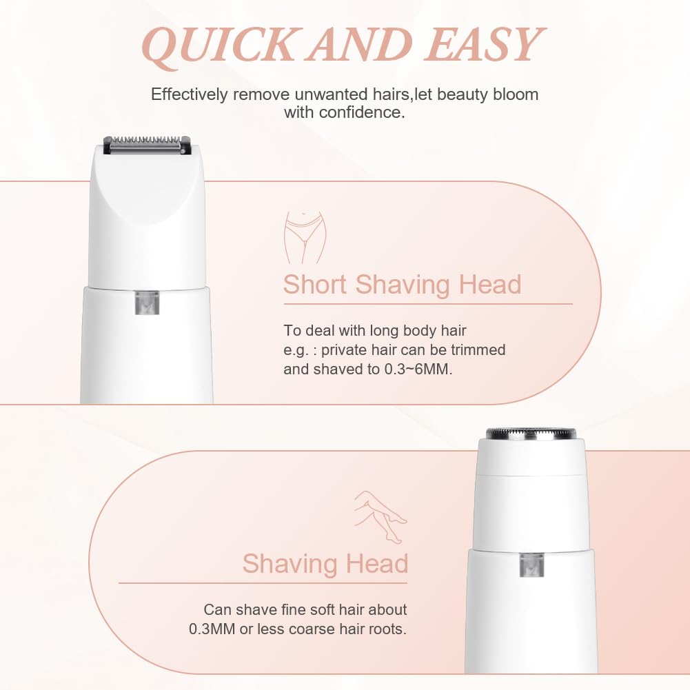 AOOWU Afeitadora Mujer, 4 en 1 Rasuradora Mujer Zona Intima, Recargable Kit Afeitadora Electrica, Portátil Afeitadora Electrica Mujer para Cuerpo, Zona del Bikini, Vello Facial, Nariz y Cejas, Blanco