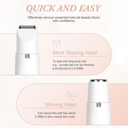 AOOWU Afeitadora Mujer, 4 en 1 Rasuradora Mujer Zona Intima, Recargable Kit Afeitadora Electrica, Portátil Afeitadora Electrica Mujer para Cuerpo, Zona del Bikini, Vello Facial, Nariz y Cejas, Blanco