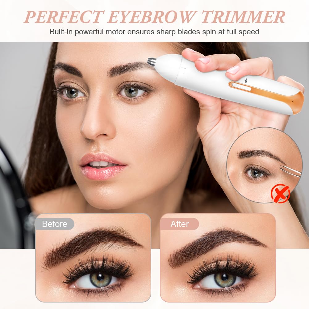 AOOWU Afeitadora Mujer, 4 en 1 Rasuradora Mujer Zona Intima, Recargable Kit Afeitadora Electrica, Portátil Afeitadora Electrica Mujer para Cuerpo, Zona del Bikini, Vello Facial, Nariz y Cejas, Blanco