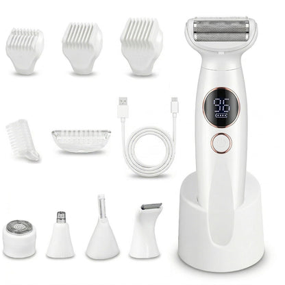 Carehabi 5 en 1 Afeitadora Eléctrica Mujer & Depiladora Zona Íntima - Rasuradora Femenina Impermeable IPX7 para Bikini, Cara, Cejas y Cuerpo - Máquina de Afeitar con Base de Carga USB (Lady Shaver)