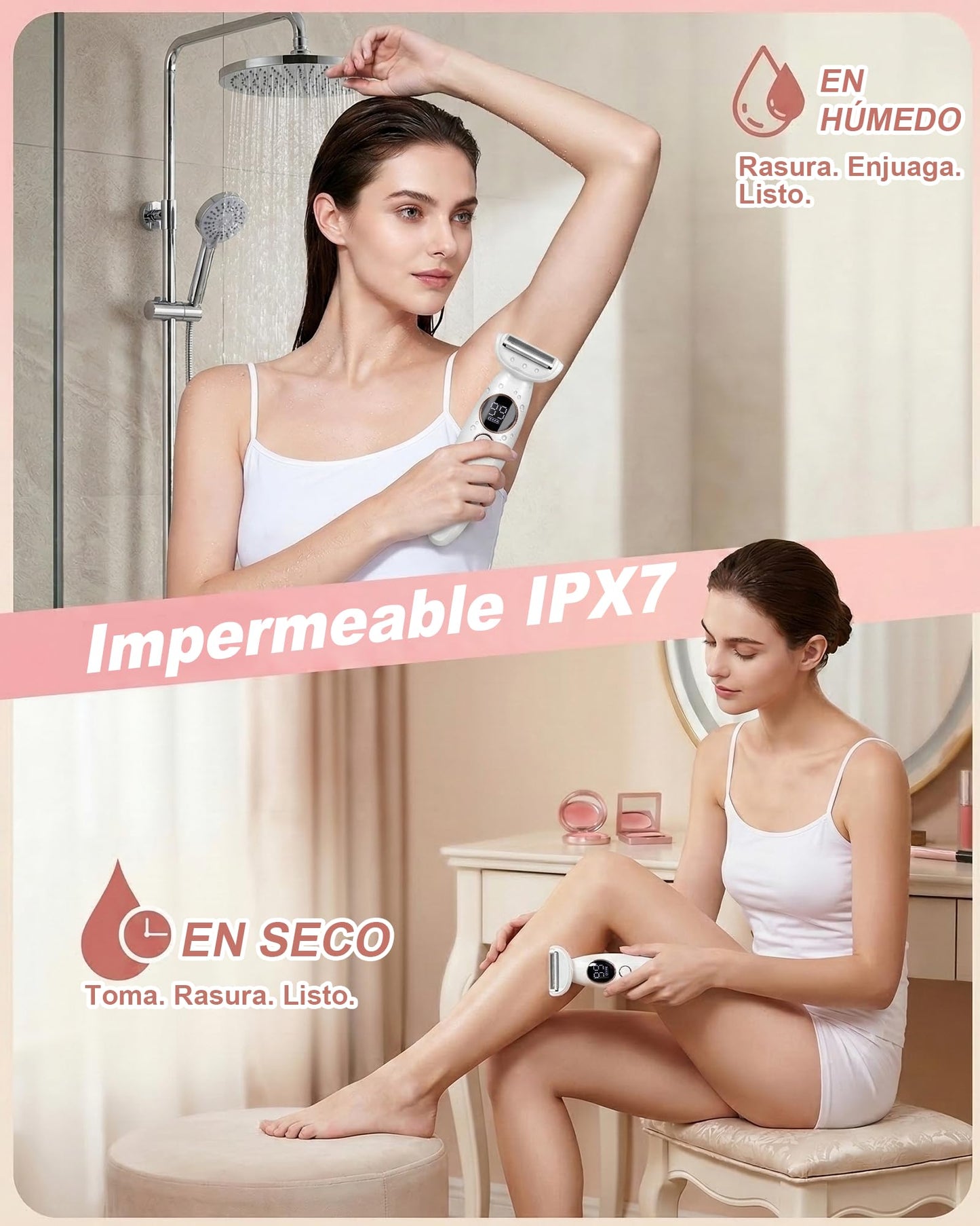 Carehabi 5 en 1 Afeitadora Eléctrica Mujer & Depiladora Zona Íntima - Rasuradora Femenina Impermeable IPX7 para Bikini, Cara, Cejas y Cuerpo - Máquina de Afeitar con Base de Carga USB (Lady Shaver)