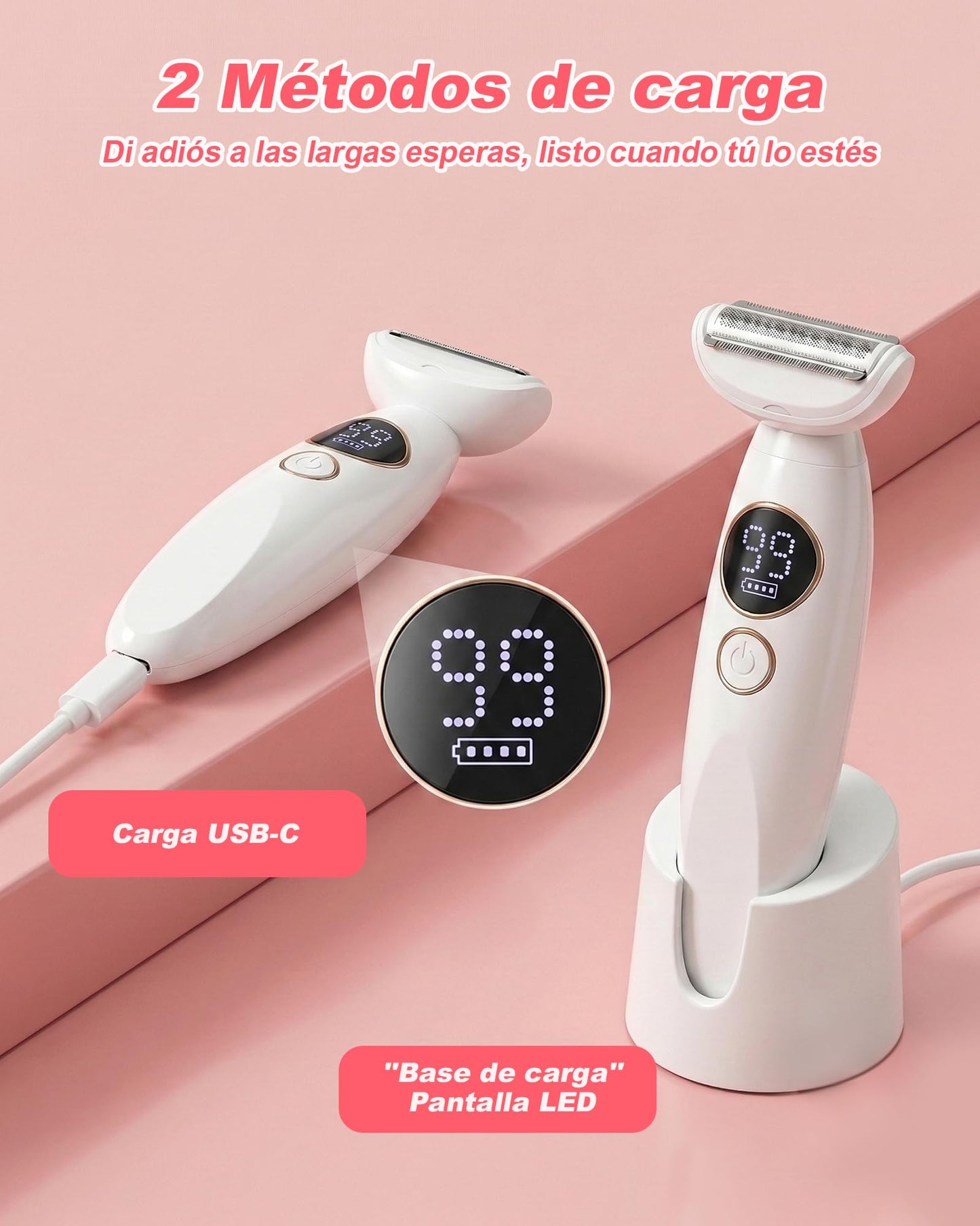 Carehabi 5 en 1 Afeitadora Eléctrica Mujer & Depiladora Zona Íntima - Rasuradora Femenina Impermeable IPX7 para Bikini, Cara, Cejas y Cuerpo - Máquina de Afeitar con Base de Carga USB (Lady Shaver)