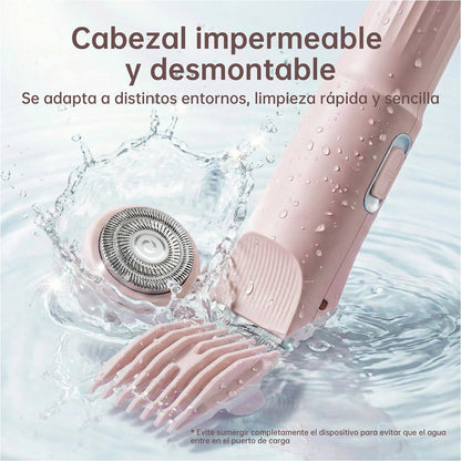 Afeitadora Eléctrica para Mujer, Recortadora 3 en 1 para Rostro y Zonas Íntimas, para Piernas, Brazos, Axilas y Línea del Bikini, Recargable por USB, Apta para Pieles Sensibles (Rosa)