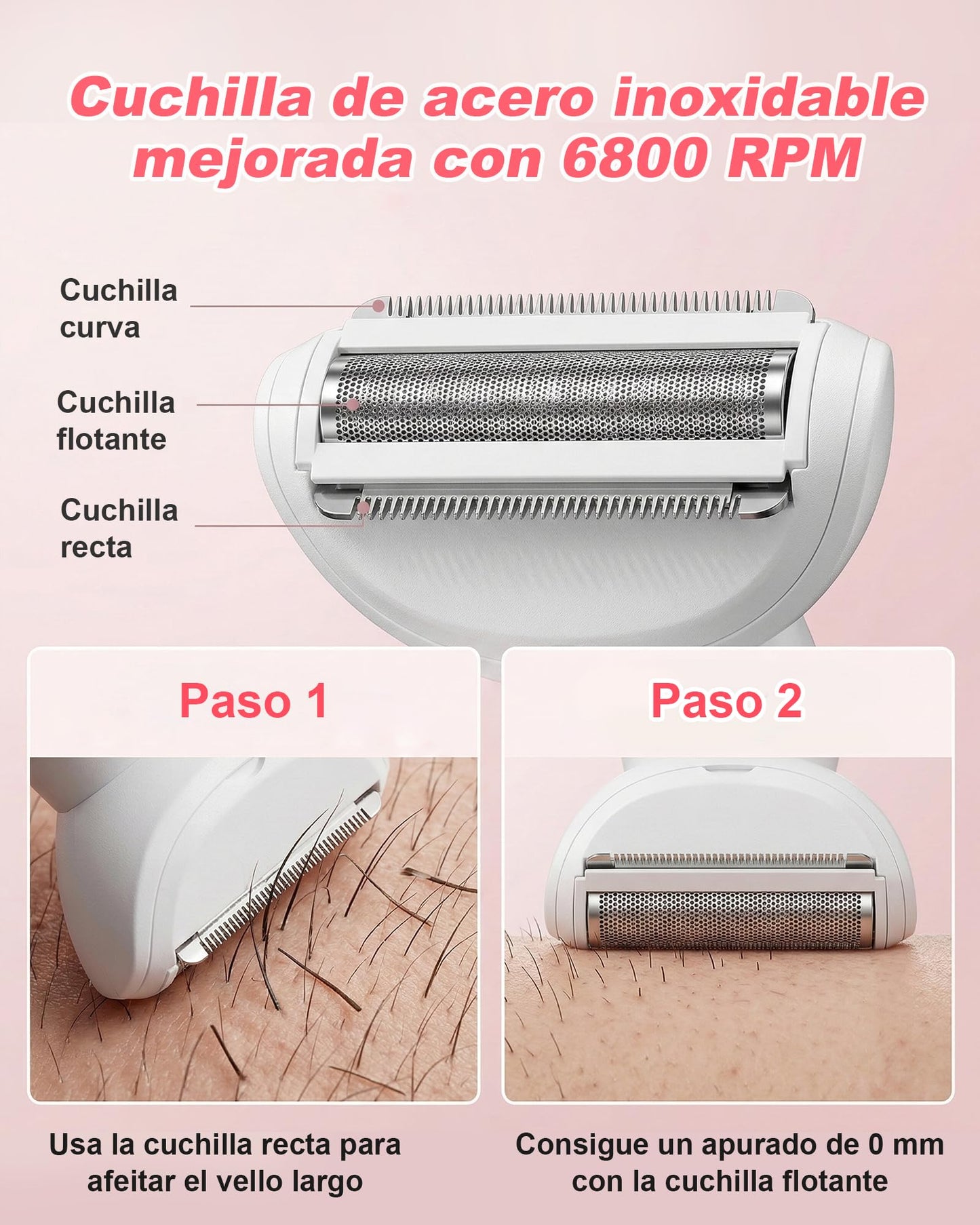 Carehabi 5 en 1 Afeitadora Eléctrica Mujer & Depiladora Zona Íntima - Rasuradora Femenina Impermeable IPX7 para Bikini, Cara, Cejas y Cuerpo - Máquina de Afeitar con Base de Carga USB (Lady Shaver)
